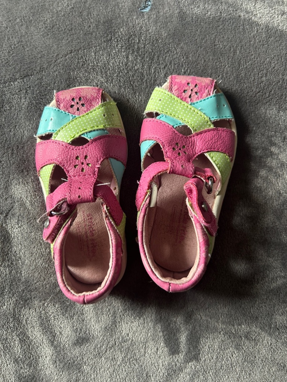 Stride Rite SRT Size 6 Pink, Aqua & Lime Leather Sandals, Velcro